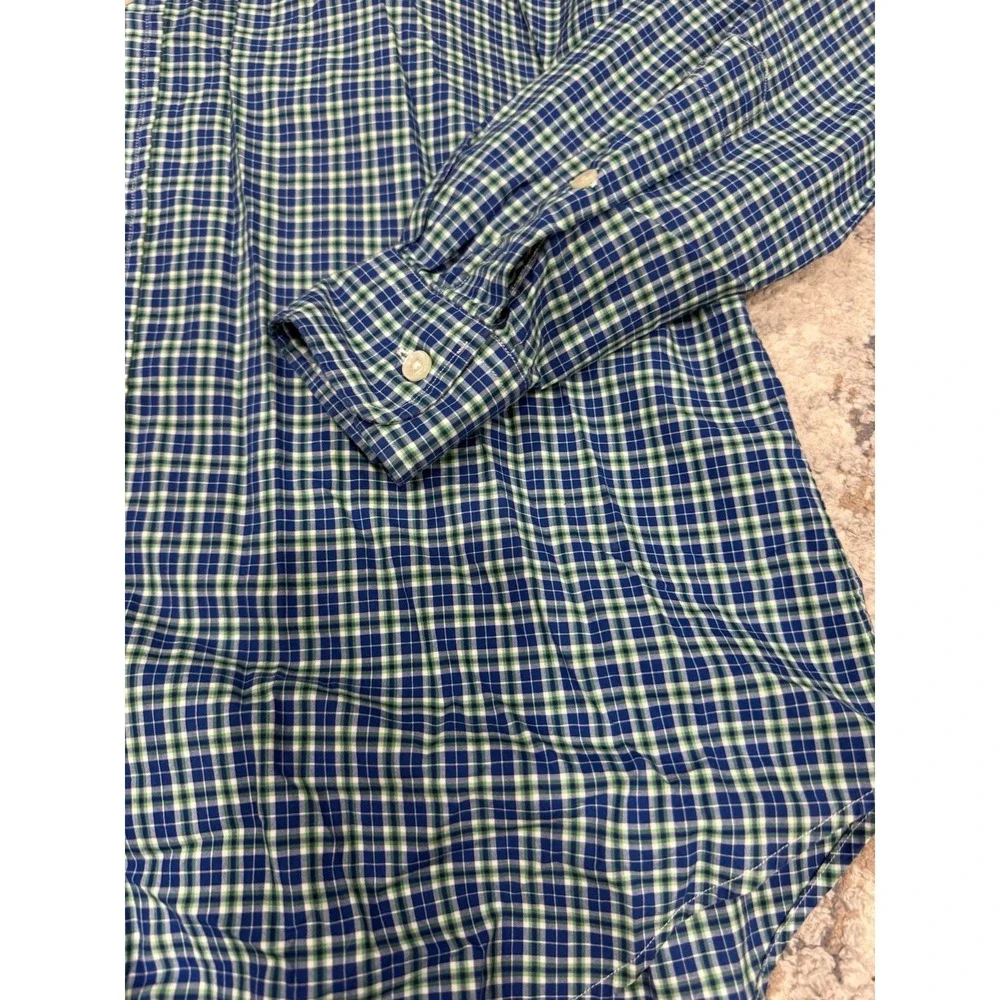 Ralph Lauren Polo Shirt Mens Medium Classic Fit Pony Long Sleeve Green BluePlaid